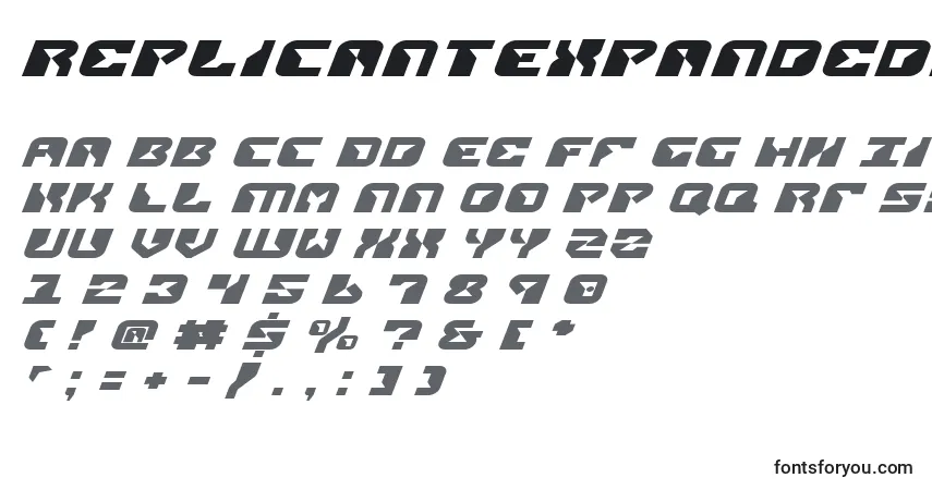Schriftart ReplicantExpandedItalic – Alphabet, Zahlen, spezielle Symbole