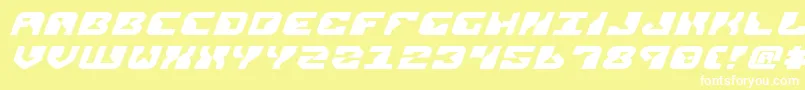ReplicantExpandedItalic-Schriftart – Weiße Schriften auf gelbem Hintergrund