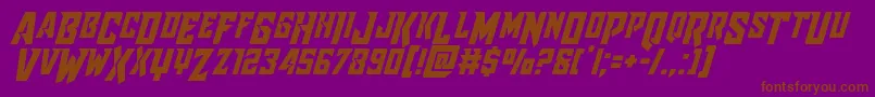 Raidercrusadershiftdown-Schriftart – Braune Schriften auf violettem Hintergrund