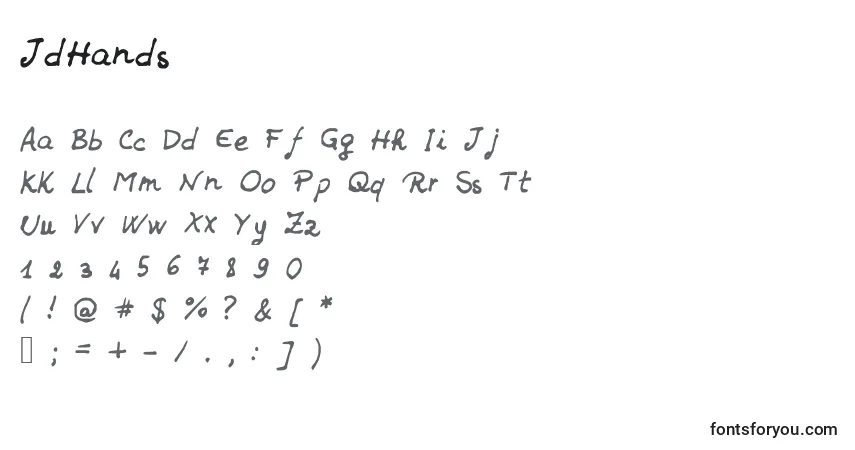 Schriftart JdHands – Alphabet, Zahlen, spezielle Symbole