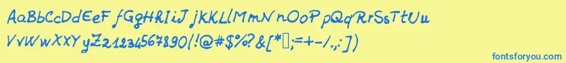 フォントJdHands – 青い文字が黄色の背景にあります。