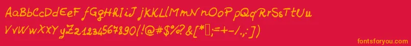 フォントJdHands – 赤い背景にオレンジの文字