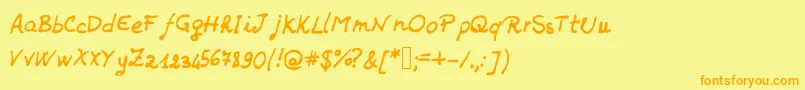フォントJdHands – オレンジの文字が黄色の背景にあります。