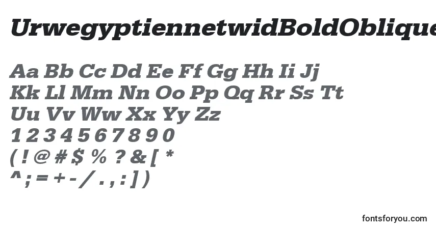 Шрифт UrwegyptiennetwidBoldOblique – алфавит, цифры, специальные символы