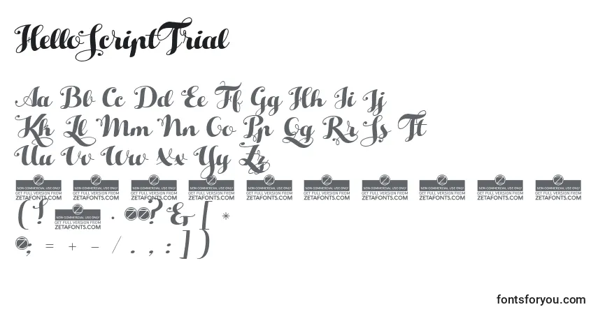 HelloScriptTrial Font – alphabet, numbers, special characters