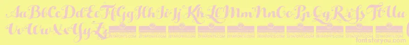 HelloScriptTrial-fontti – vaaleanpunaiset fontit keltaisella taustalla