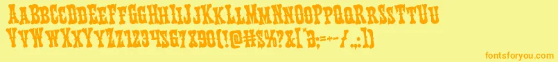 Texasrangerrotate-Schriftart – Orangefarbene Schriften auf gelbem Hintergrund