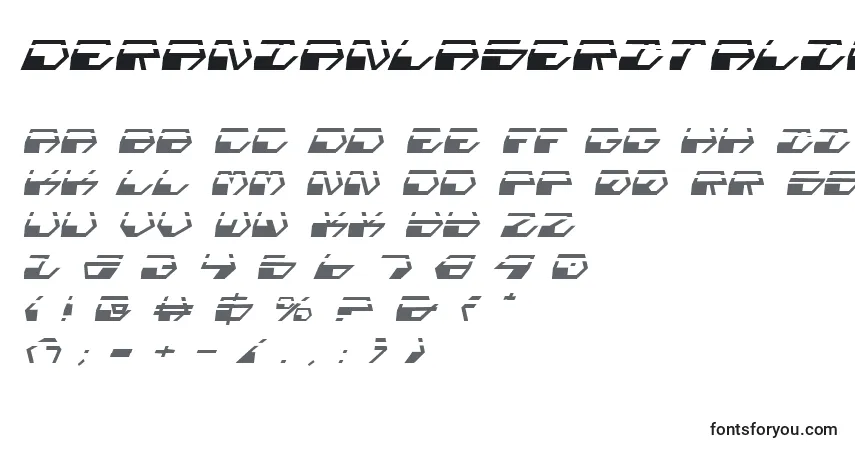 Schriftart DeranianLaserItalic – Alphabet, Zahlen, spezielle Symbole