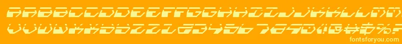 DeranianLaserItalic-Schriftart – Gelbe Schriften auf orangefarbenem Hintergrund