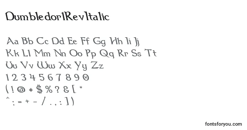 Czcionka Dumbledor1RevItalic – alfabet, cyfry, specjalne znaki