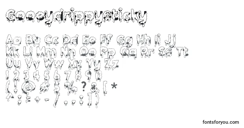 Schriftart Gooeydrippysticky – Alphabet, Zahlen, spezielle Symbole