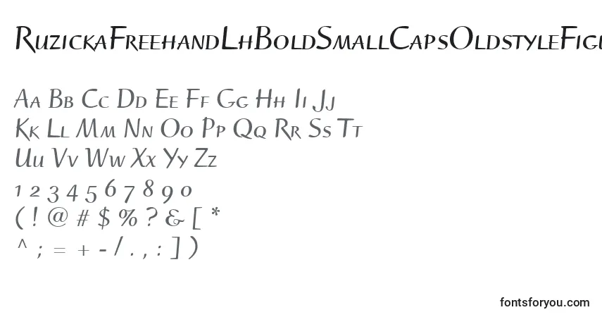 A fonte RuzickaFreehandLhBoldSmallCapsOldstyleFigures – alfabeto, números, caracteres especiais