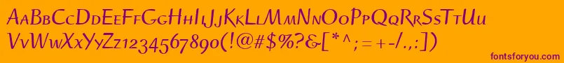 RuzickaFreehandLhBoldSmallCapsOldstyleFigures Font – Purple Fonts on Orange Background