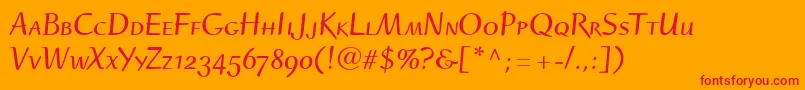 RuzickaFreehandLhBoldSmallCapsOldstyleFigures Font – Red Fonts on Orange Background