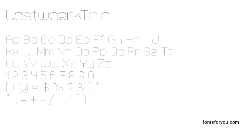A fonte LastwaerkThin – alfabeto, números, caracteres especiais