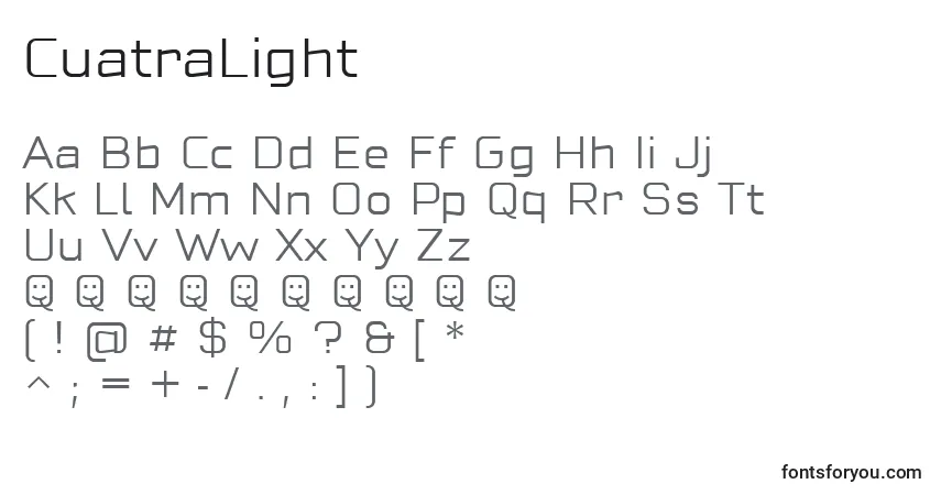 Czcionka CuatraLight – alfabet, cyfry, specjalne znaki