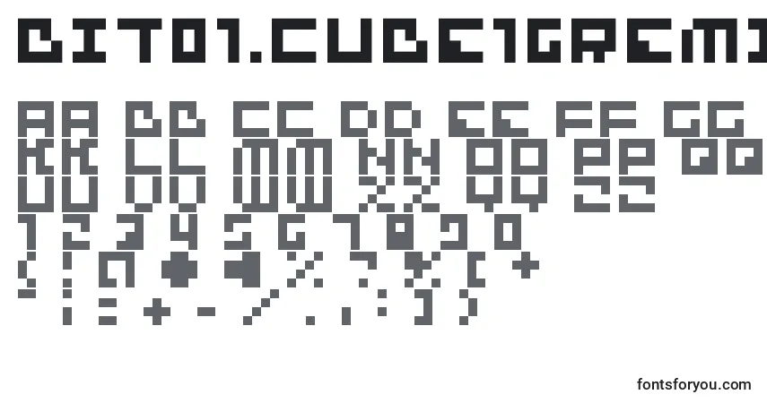 A fonte Bit01.Cube16Remix – alfabeto, números, caracteres especiais