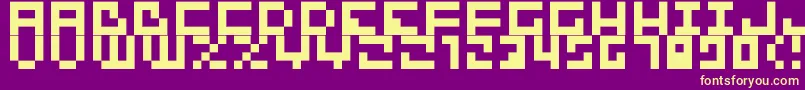 Bit01.Cube16Remix-Schriftart – Gelbe Schriften auf violettem Hintergrund