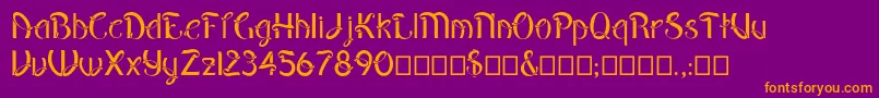 Pepinot-Schriftart – Orangefarbene Schriften auf violettem Hintergrund