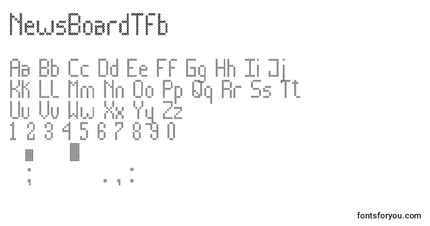 Schriftart NewsBoardTfb – Alphabet, Zahlen, spezielle Symbole