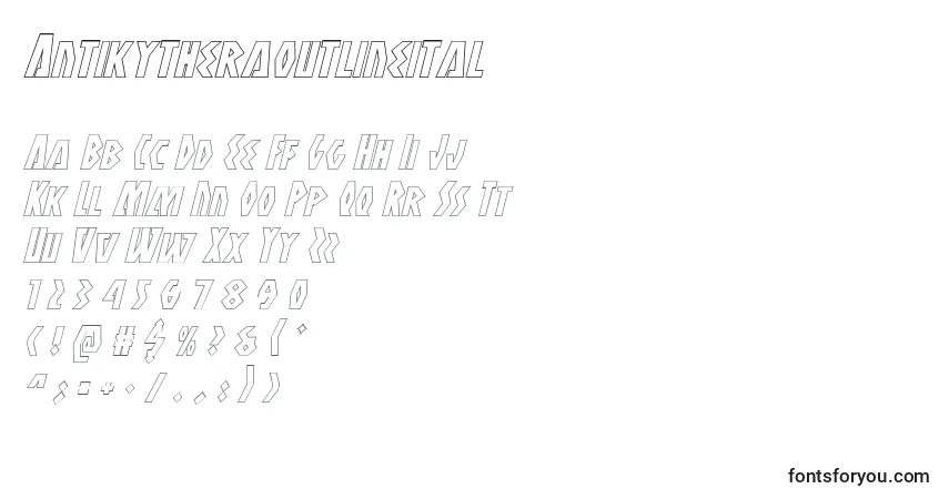 Czcionka Antikytheraoutlineital – alfabet, cyfry, specjalne znaki