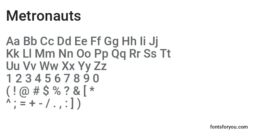 A fonte Metronauts – alfabeto, números, caracteres especiais