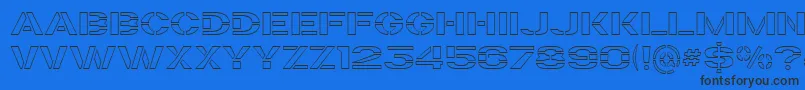 TrafaretKitTransparent-Schriftart – Schwarze Schriften auf blauem Hintergrund