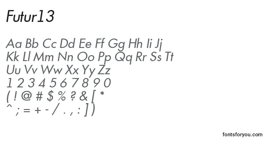 Czcionka Futur13 – alfabet, cyfry, specjalne znaki