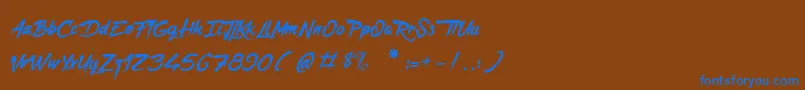CaptainRedemption-Schriftart – Blaue Schriften auf braunem Hintergrund
