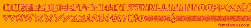 Megaplay-Schriftart – Rote Schriften auf orangefarbenem Hintergrund