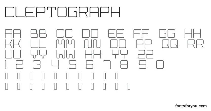 A fonte Cleptograph – alfabeto, números, caracteres especiais