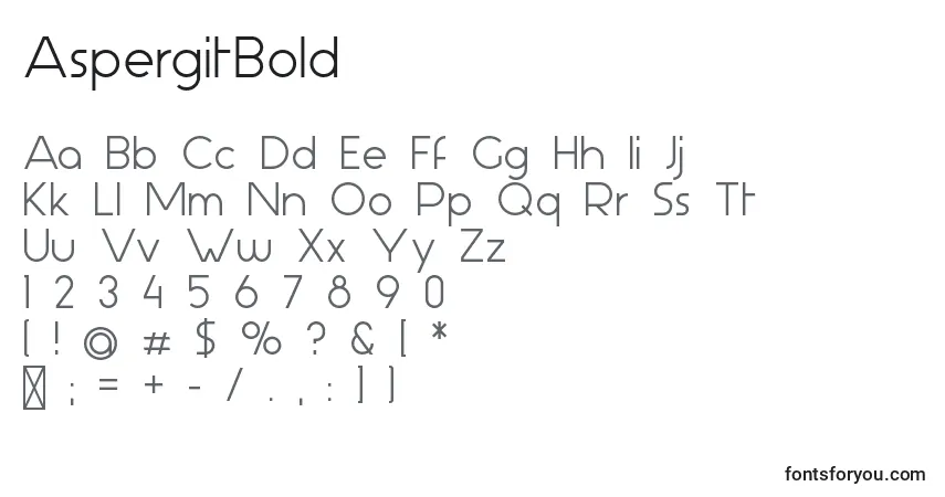 A fonte AspergitBold – alfabeto, números, caracteres especiais
