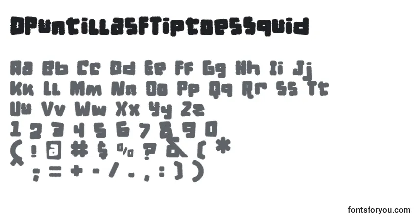 A fonte DPuntillasFTiptoesSquid – alfabeto, números, caracteres especiais