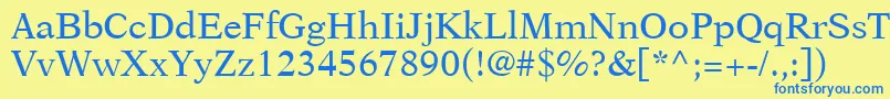 フォントOrchidSsi – 青い文字が黄色の背景にあります。