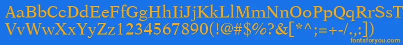 フォントOrchidSsi – オレンジ色の文字が青い背景にあります。