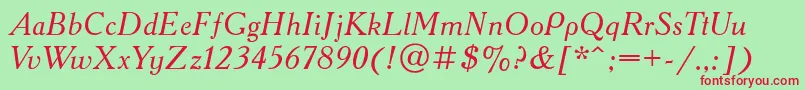 AcademytttItalic Font – Red Fonts on Green Background