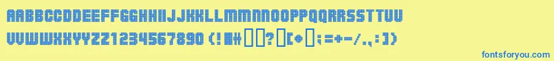 フォントBallsoontherampage – 青い文字が黄色の背景にあります。
