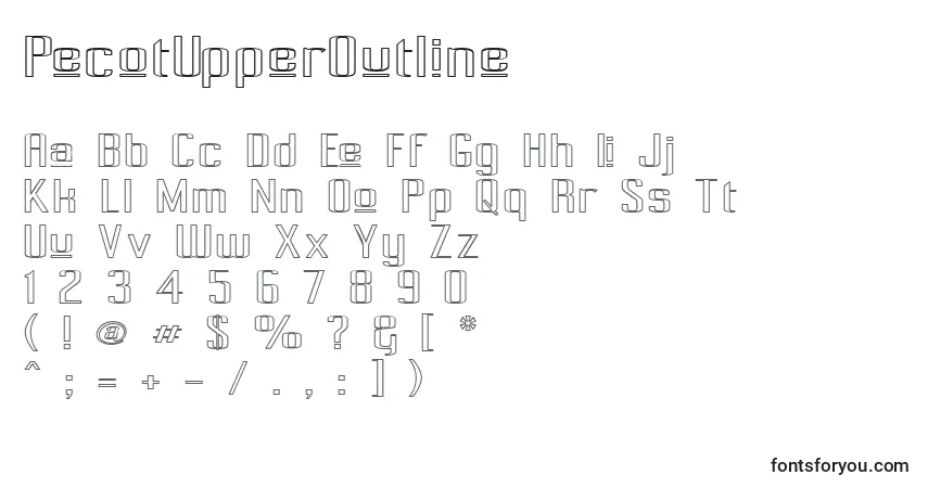 PecotUpperOutlineフォント–アルファベット、数字、特殊文字