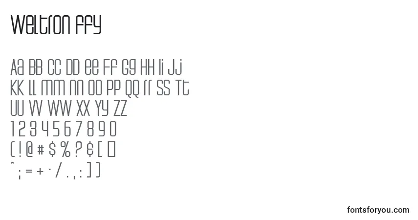 Czcionka Weltron ffy – alfabet, cyfry, specjalne znaki