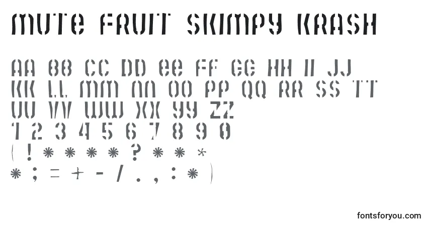 Schriftart Mute Fruit Skimpy Krash – Alphabet, Zahlen, spezielle Symbole