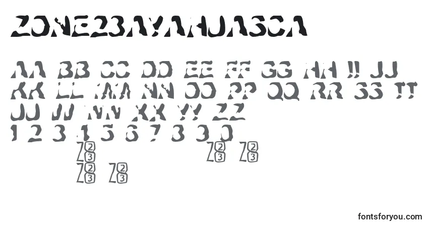 Czcionka Zone23Ayahuasca – alfabet, cyfry, specjalne znaki