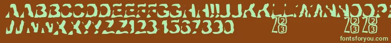 フォントZone23Ayahuasca – 緑色の文字が茶色の背景にあります。