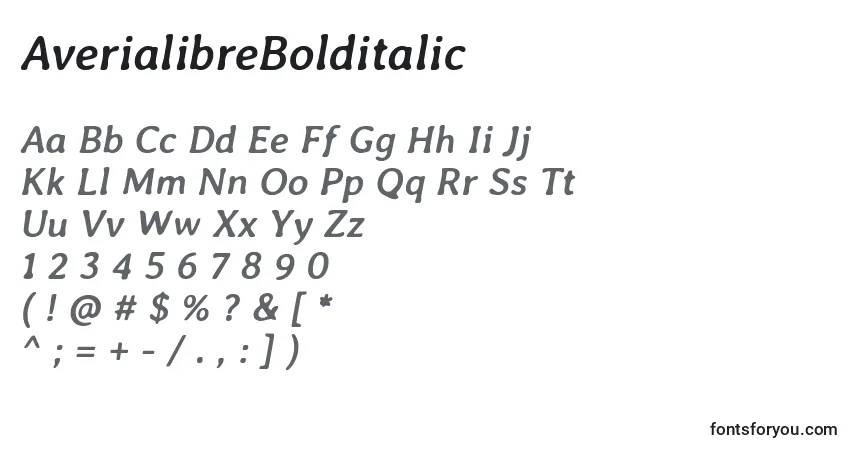 A fonte AverialibreBolditalic – alfabeto, números, caracteres especiais