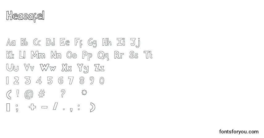 Czcionka Heasafel – alfabet, cyfry, specjalne znaki