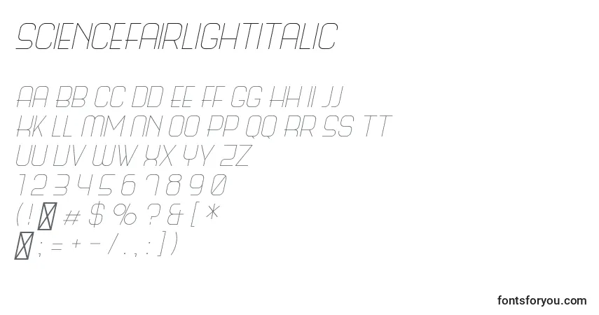 ScienceFairLightItalic-fontti – aakkoset, numerot, erikoismerkit