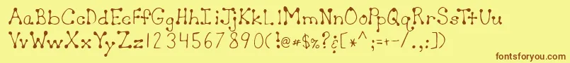 フォントLehn064 – 茶色の文字が黄色の背景にあります。