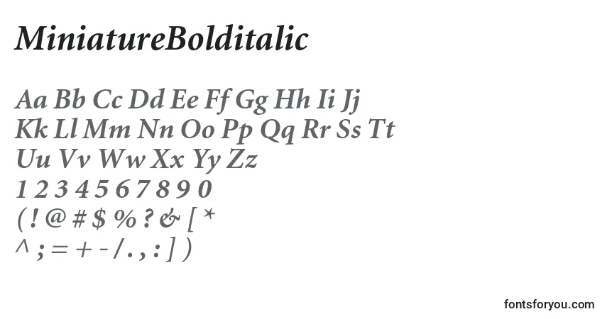 A fonte MiniatureBolditalic (84795) – alfabeto, números, caracteres especiais