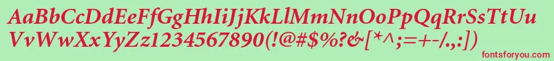 MiniatureBolditalic-Schriftart – Rote Schriften auf grünem Hintergrund