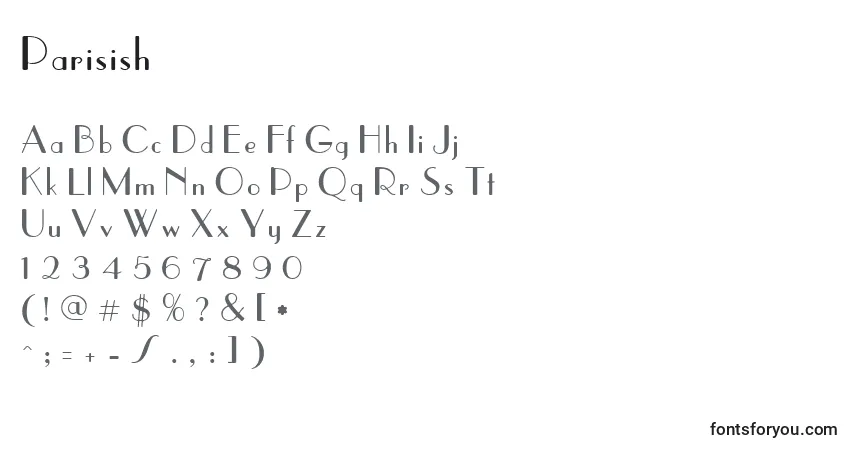 Parisish-fontti – aakkoset, numerot, erikoismerkit