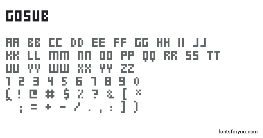 Schriftart Gosub – Alphabet, Zahlen, spezielle Symbole